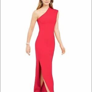 Vince Camuto Red Fitted Slit One Shoulder Sleeveless Maxi Formal Dress
